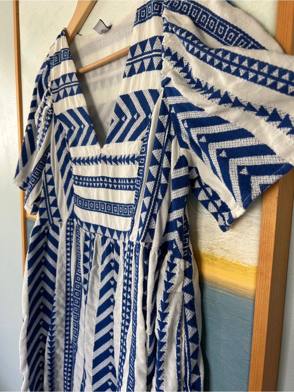 Old Navy Blue and White Geometric V-Neck Dress - Picture 2 of 4